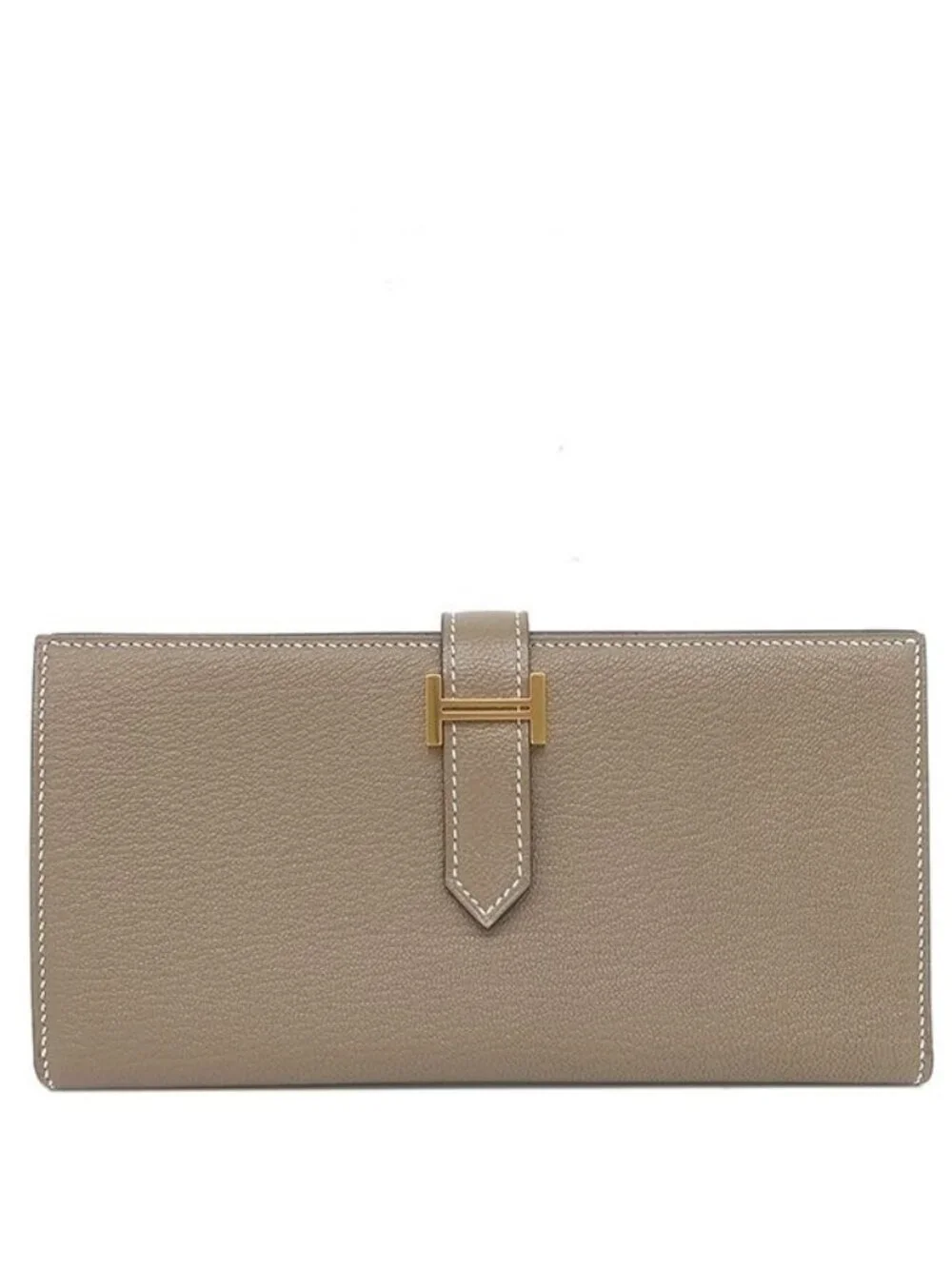 Hermes Wallet Bearn Souffle Chevre Etoupe Gold Gray